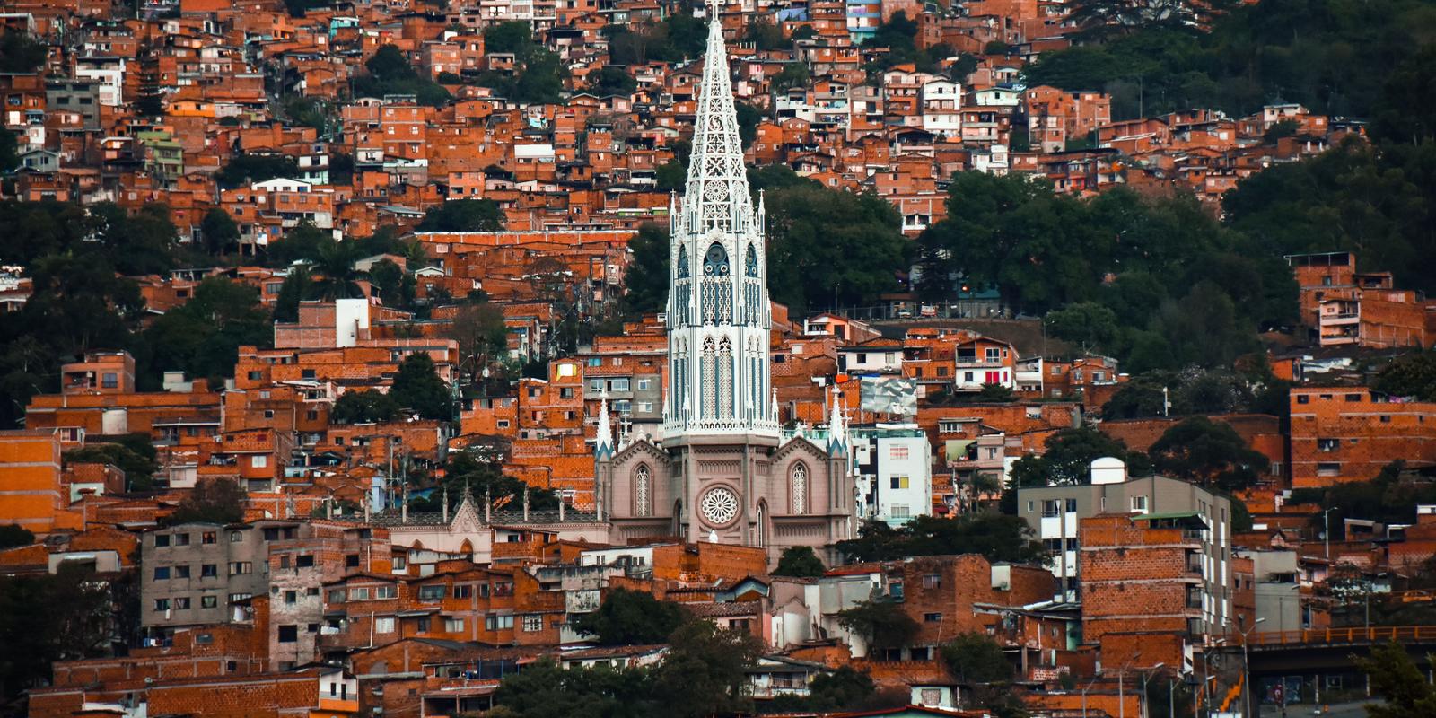 Medellín city in the green Aburrá Valley surrounded by the Andes mountains